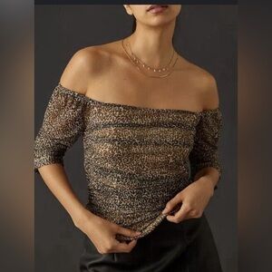 Anthropologie Leopard Print Draped Cowl Neck Top XL